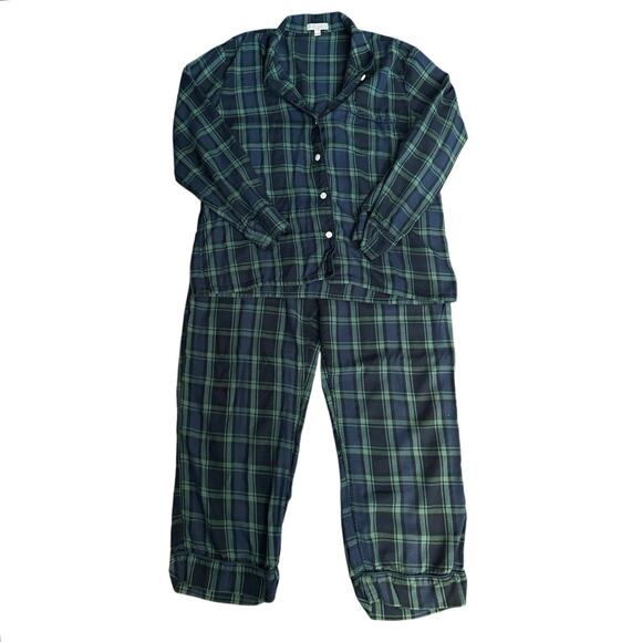 J. Crew Green and Blue Plaid Modal Blend Pajama Set, Top and Bottom, Size L - Picture 1 of 14